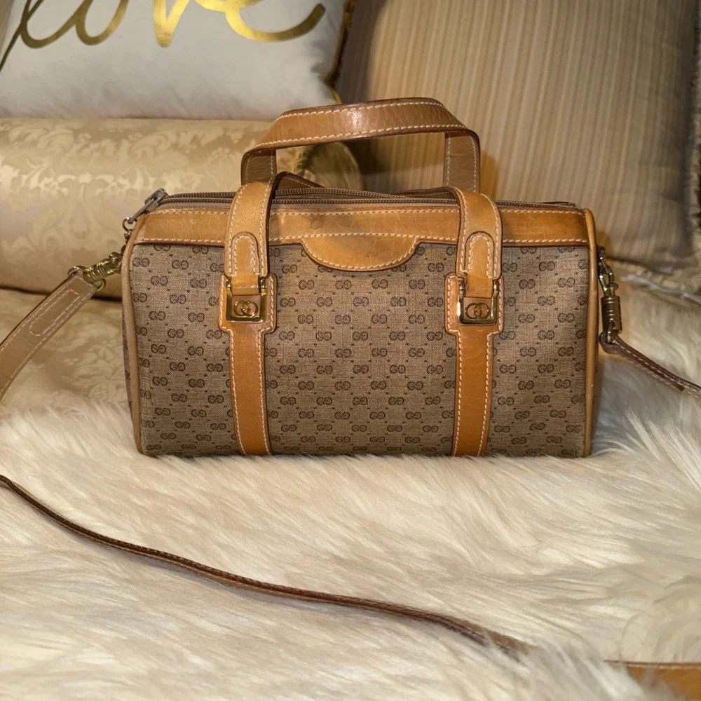 Gucci Micro GG Monogram Vintage Brown Leather Designer Handbag - Picture 3 of 17